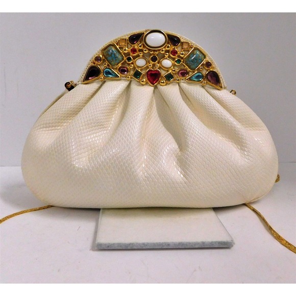 Finesse ‎ La  Model White Karung Multi Jeweled Clutch Crossbody Bag - Picture 1 of 7
